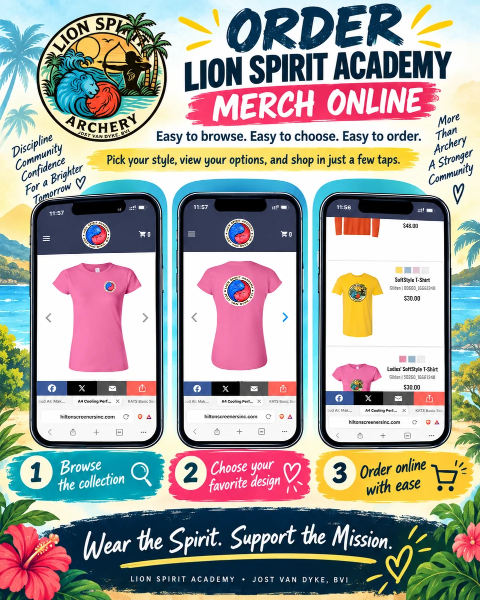 Lion Spirit Academy merch — apparel designed on Jost Van Dyke, BVI